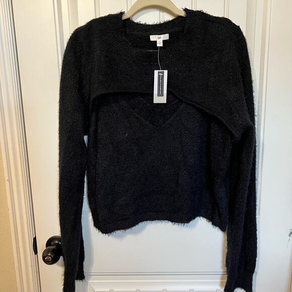 BP Fuzzy Knit Sweater &‎ Bolero Set Black Size 2X Long Sleeve Soft NWT - Picture 1 of 10